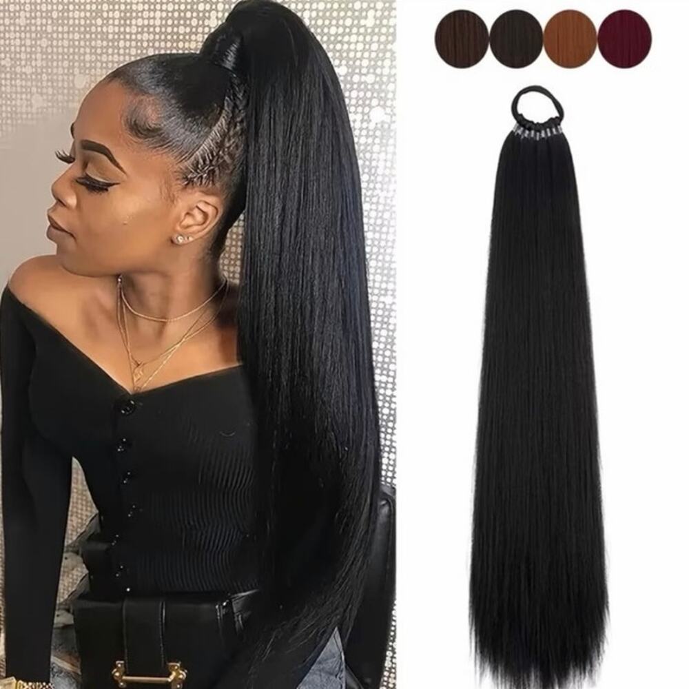 Ponytail Hair Extension - black synthetic - x2